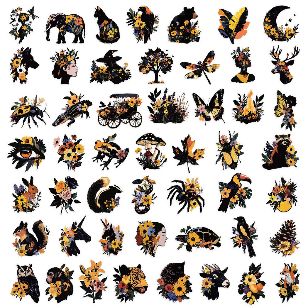 Lunira - Black Orange Nature Sticker Pack