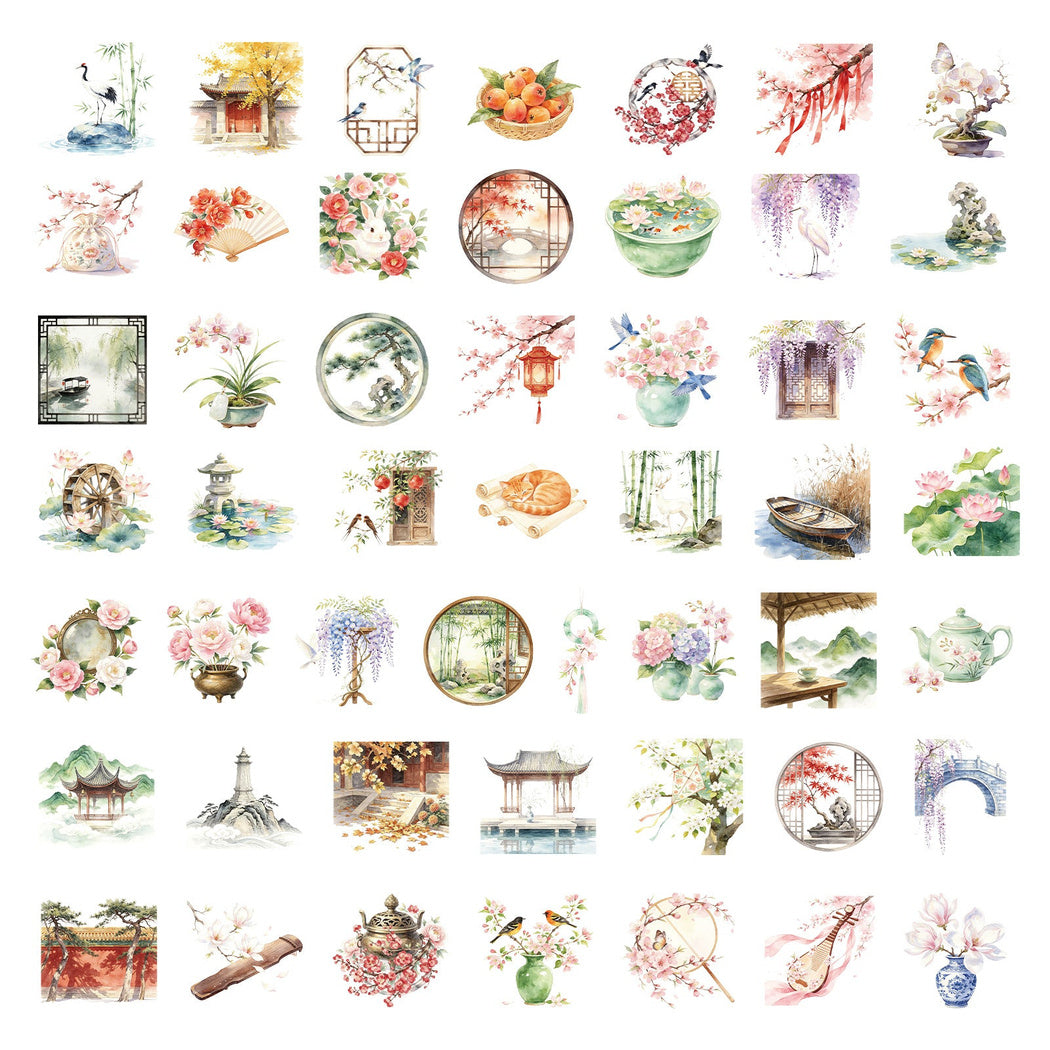 Watercolor lotus pond individual sticker designs