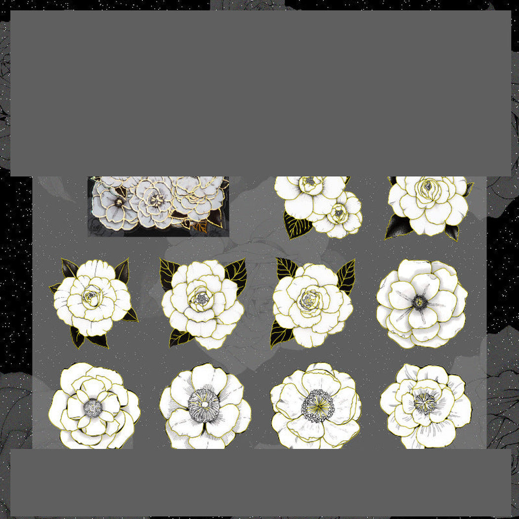 Camellia Vintage Floral Outline Sticker Pack, single variant view