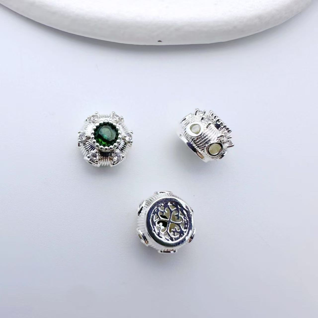 镀金镶锆石高保色复古隔珠多孔圆形隔珠diy手工串珠项链手链配件