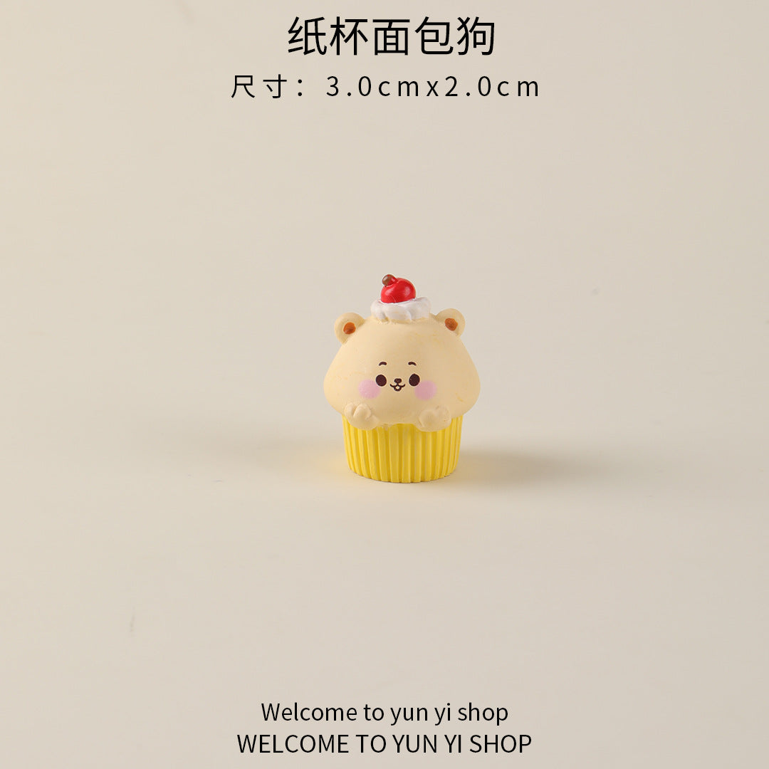 微景观创意摆件可爱卡通面包小狗 树脂装饰品配件 车载桌面小摆件