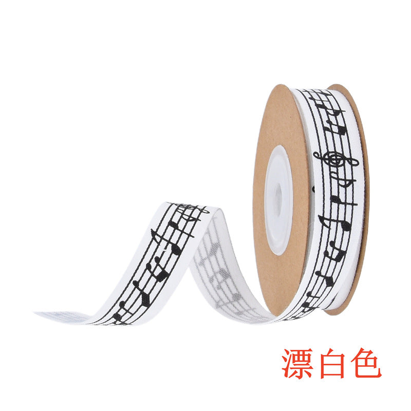 跨境新款印音乐字符棉带 服饰包边礼品盒包装印花音符棉织带10米
