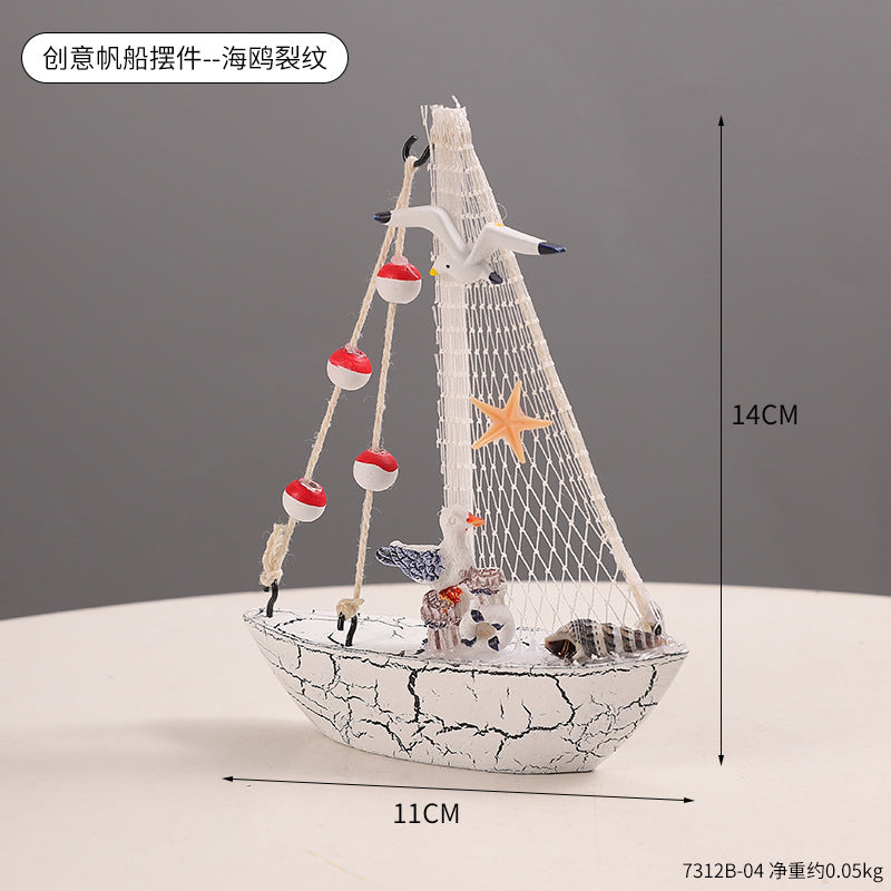 迷你地中海帆船摆件海鸥贝壳装饰品旅游纪念品海洋风店铺造景摆设