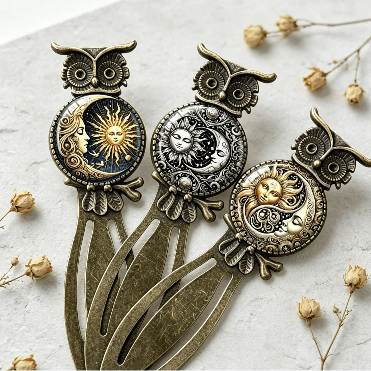Novellea - Owl-Head Sun-and-Moon-Medallion Bookmark