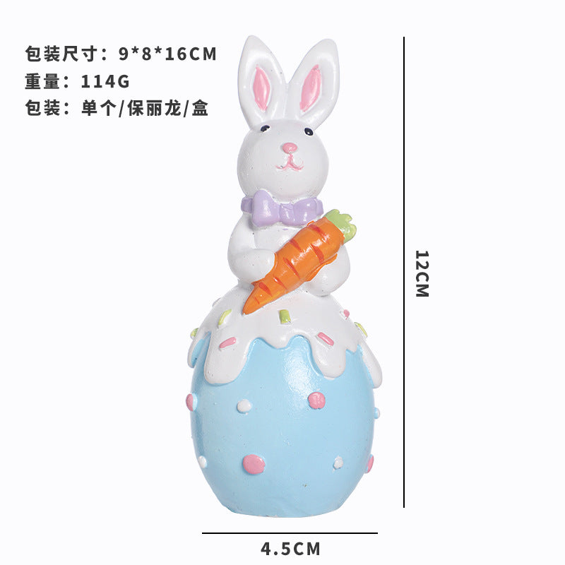 跨境 复活节装饰品 欧式可爱复活兔复活蛋树脂装饰 家居派对礼物