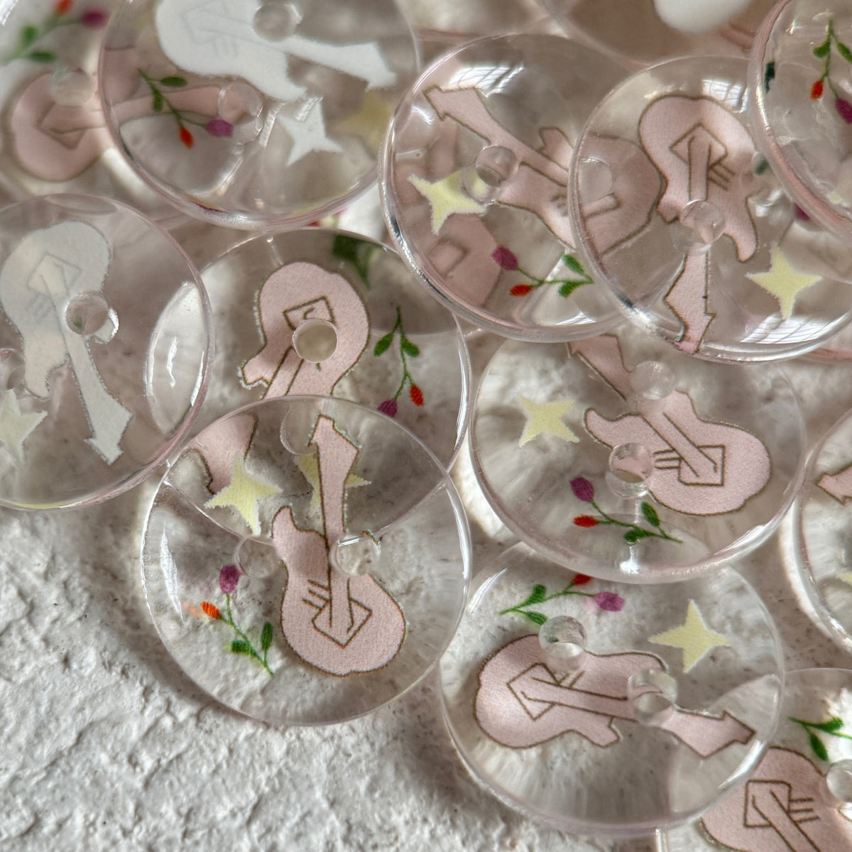 Bunli - DIY 10 Pack Pink Guitar Floral-Star Round Button