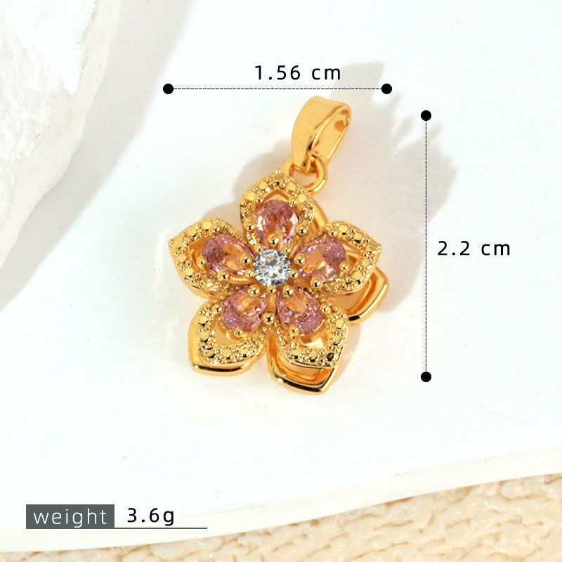 旋转四叶花饰品项链配件吊坠单坠彩色镶锆石吊坠手链耳环材料锆石