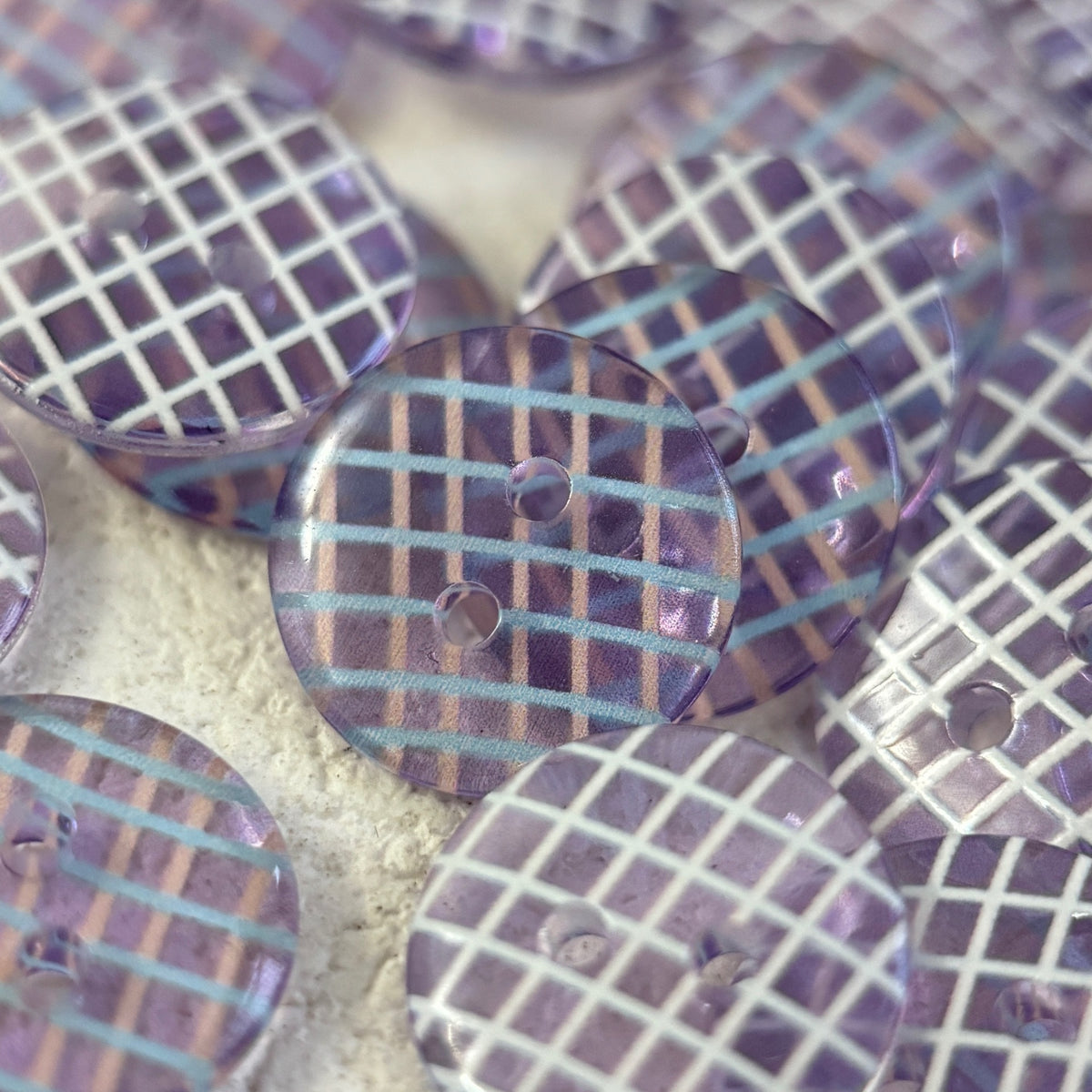 Bunli - DIY 10 Pack Purple Stripe-Grid Round Button