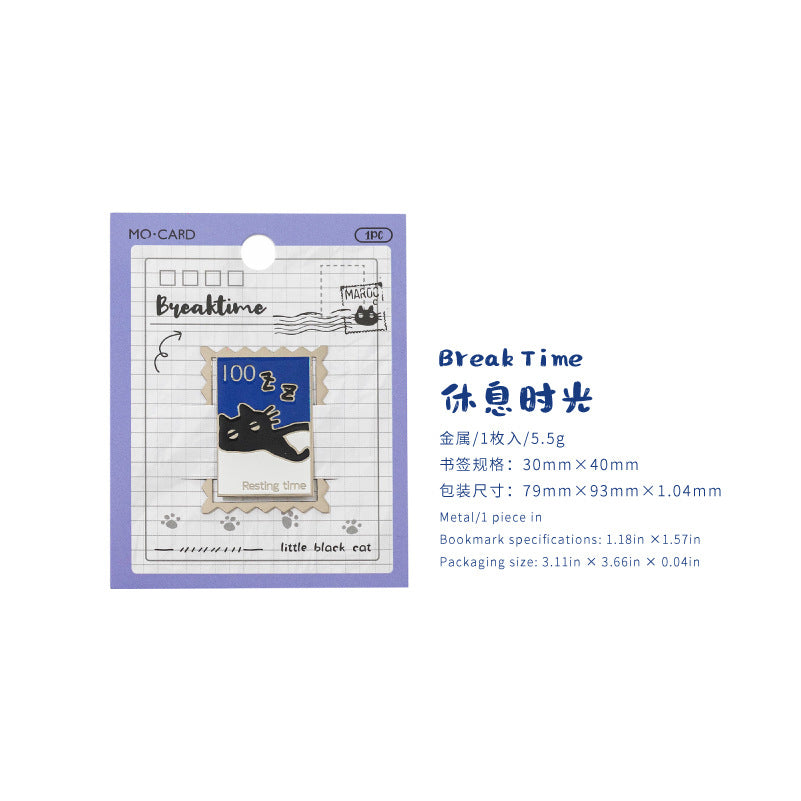 Novellea - Cat-Illustration Stamp-Border Bookmark Clip