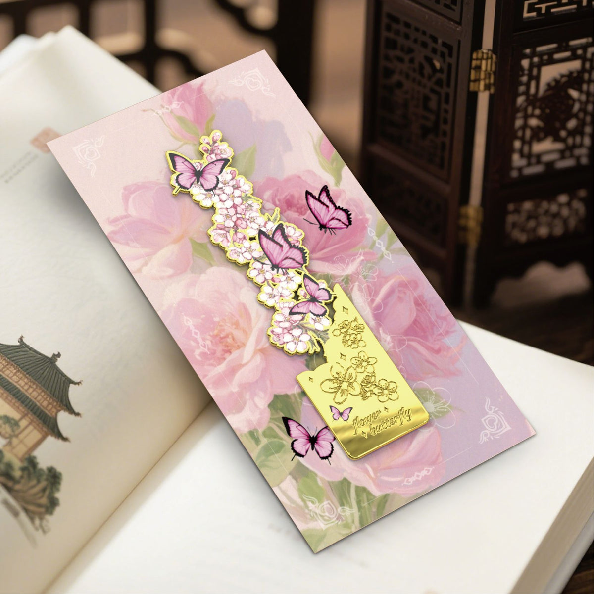 Novellea - Butterfly Flowering-Branch Script Bookmark