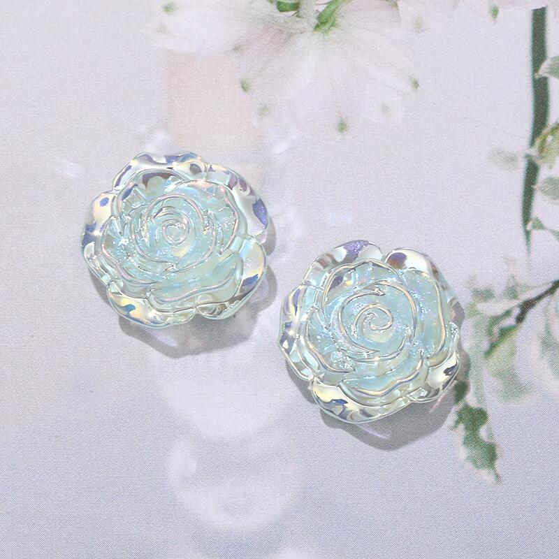18mm人鱼姬炫彩玫瑰花树脂配件ins甜美小清新耳环发夹头饰材料