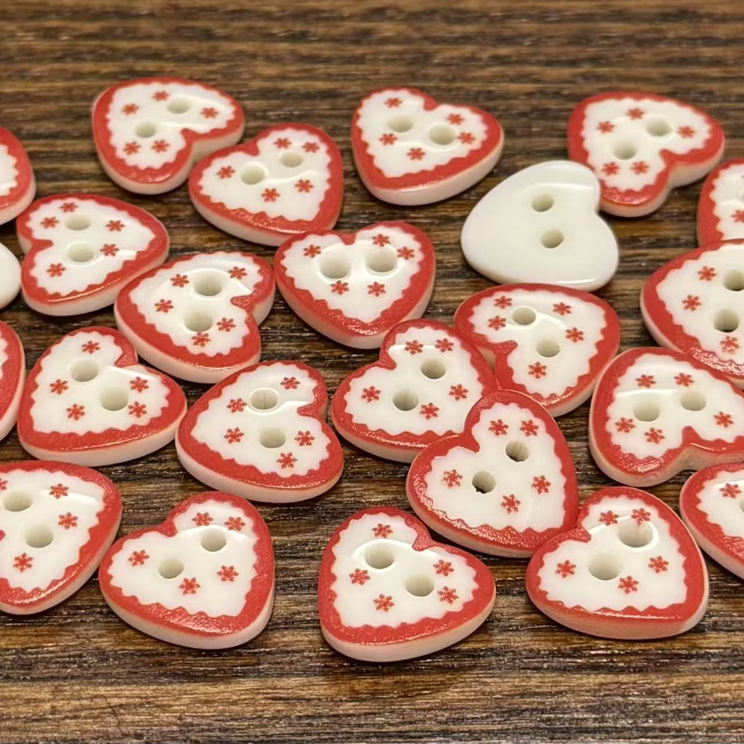 Bunli - DIY 10 Pack Red Heart Floral Button