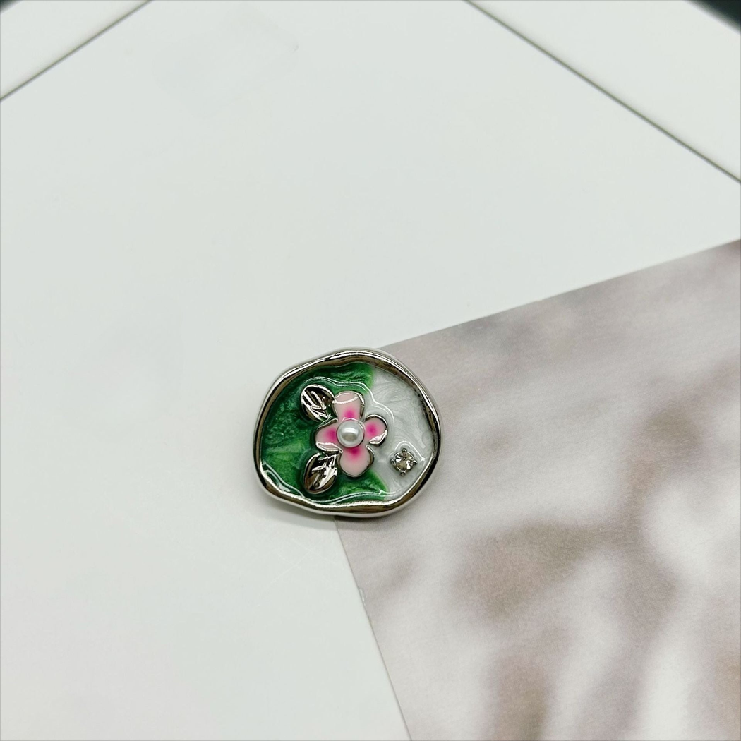 Bunli - DIY 10 Pack Pink Flower Green Field Button