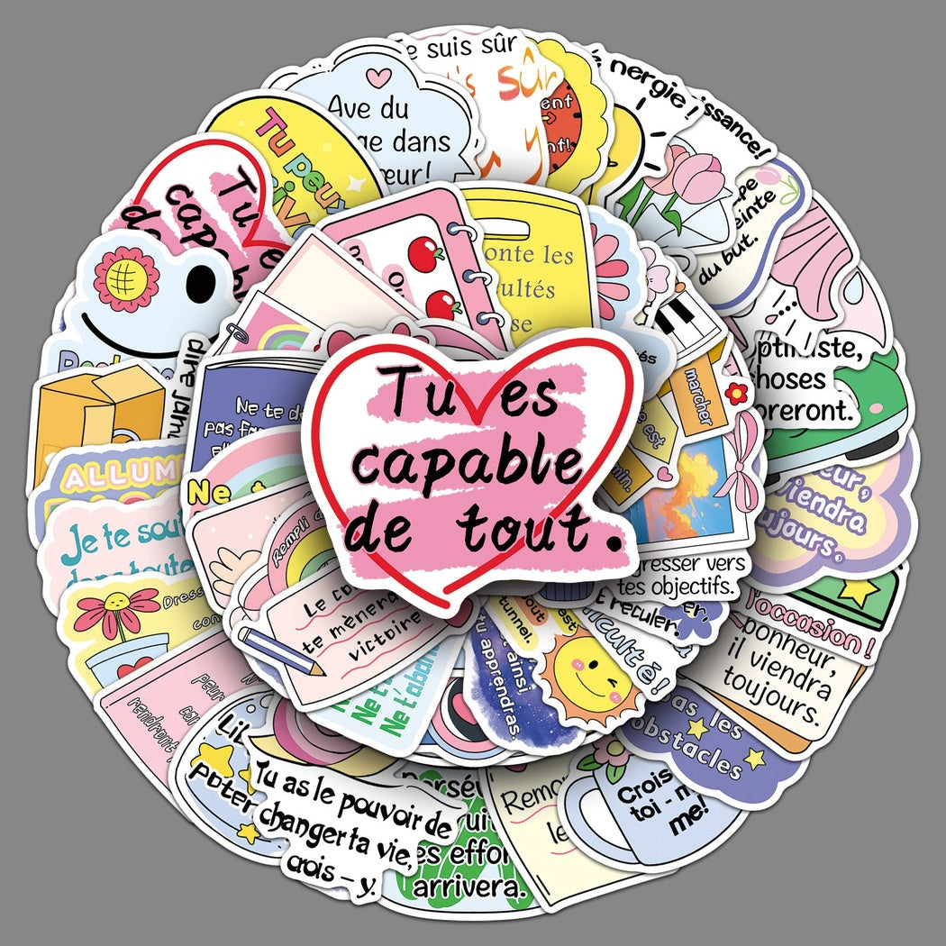 Lunira - Motivational French Quote 50-Piece Sticker Pack