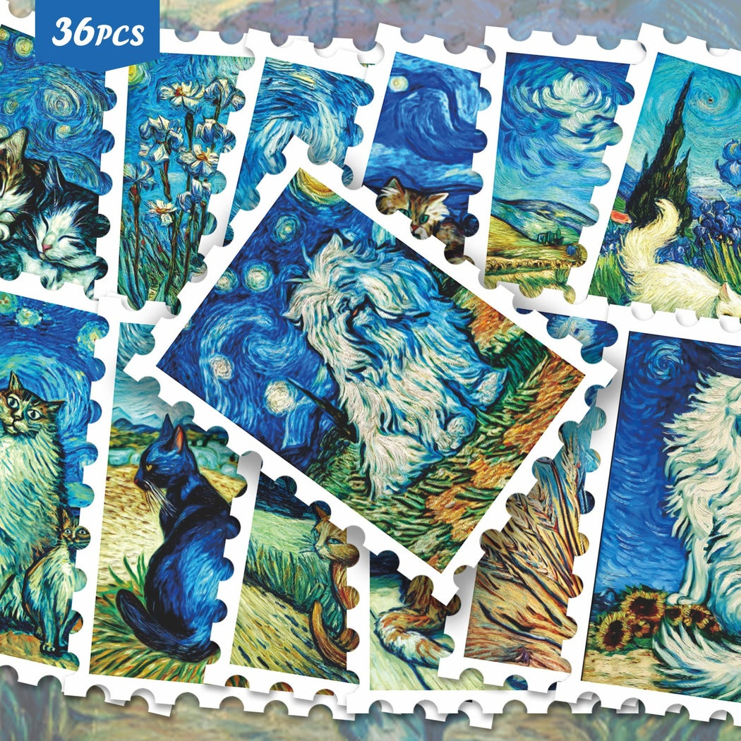 Lunira - Cat Postage Stamp 36-Piece Sticker Pack