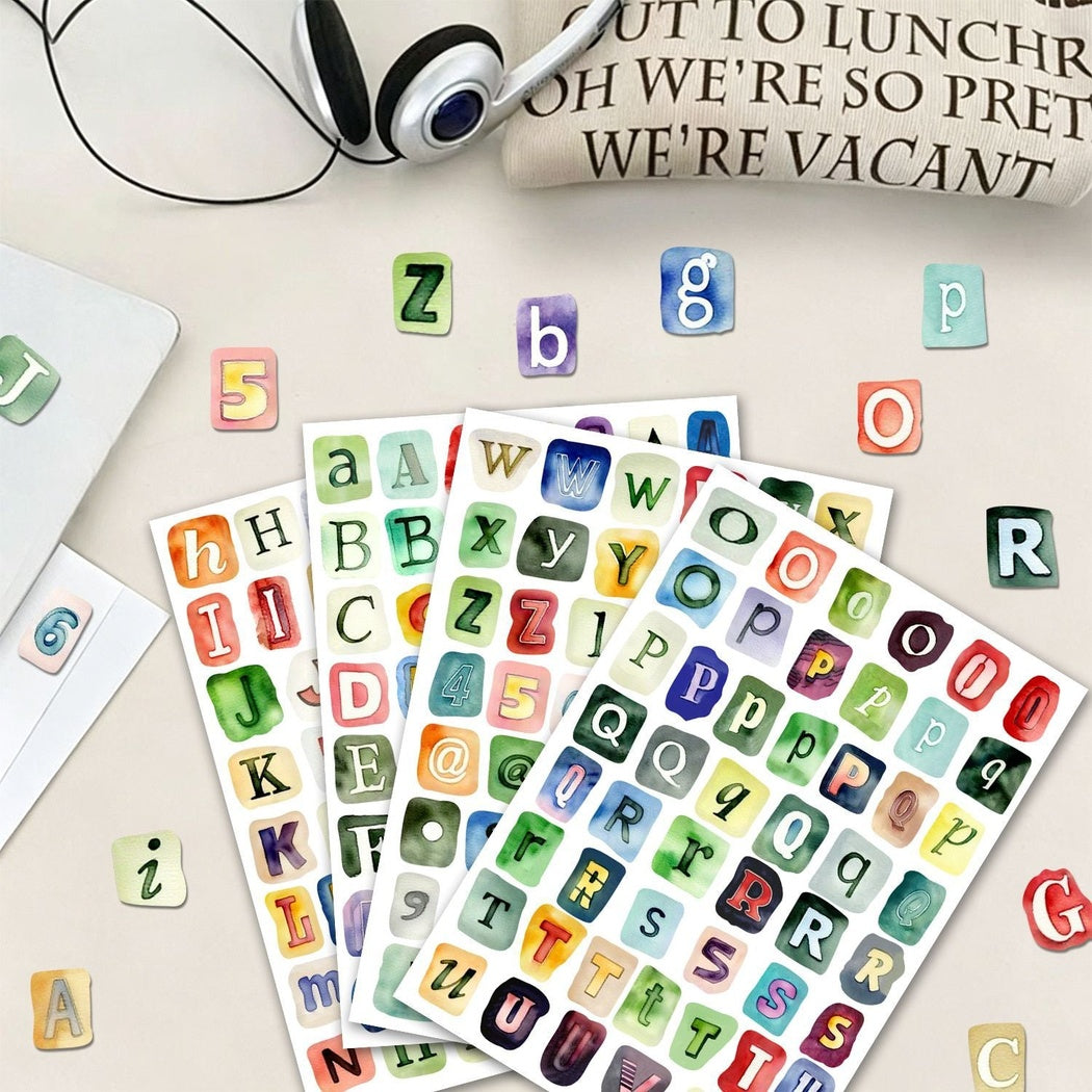 Lunira - Alphabet Number Watercolor 200-Piece Sticker Pack