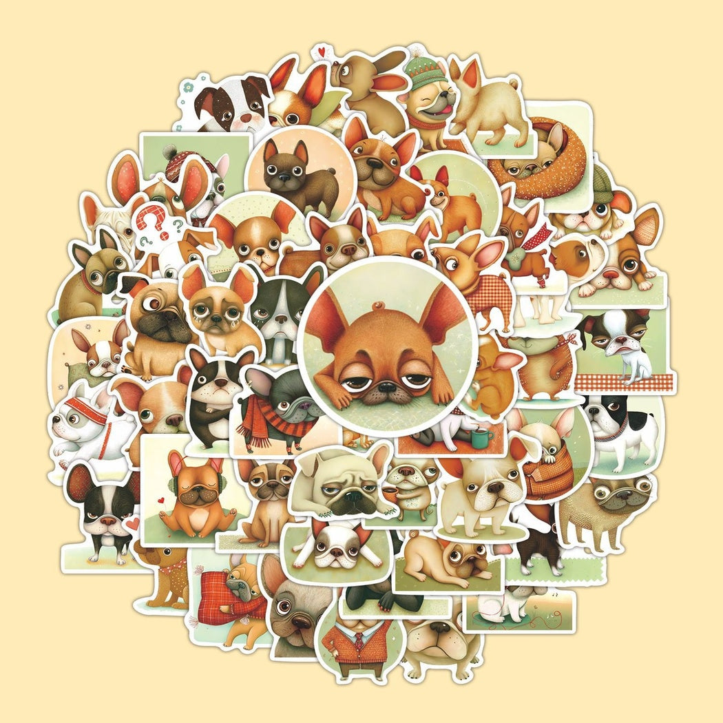 Lunira - French Bulldog Cartoon 55-Piece Sticker Pack
