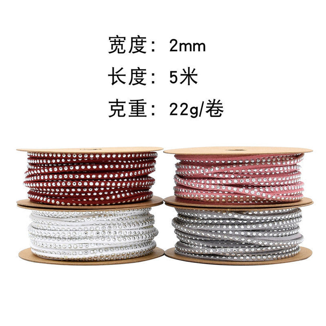 Burgundy pink white and gray rhinestone cord spools with measurements