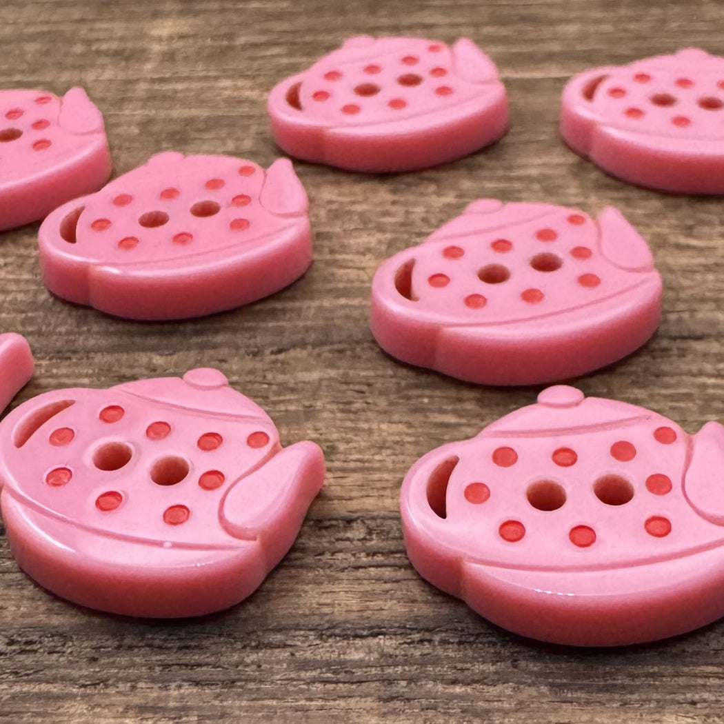 Bunli - DIY 10 Pack Pink Teapot Button - design overview