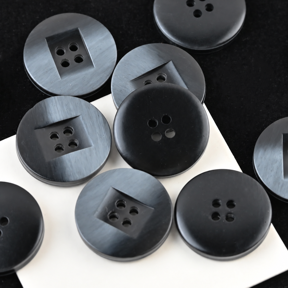 Large black gray square recess four hole buttons