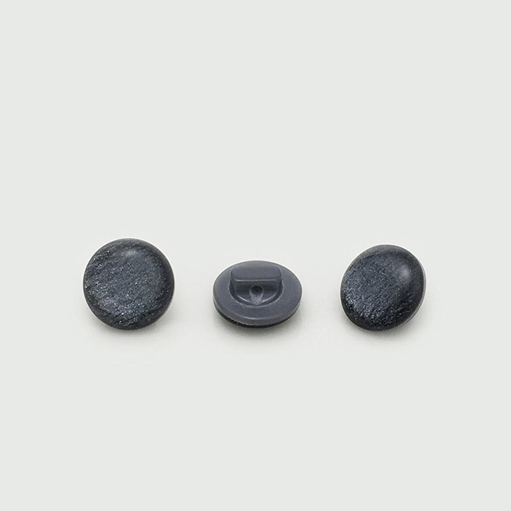 Gray shimmer dome button front back and side views
