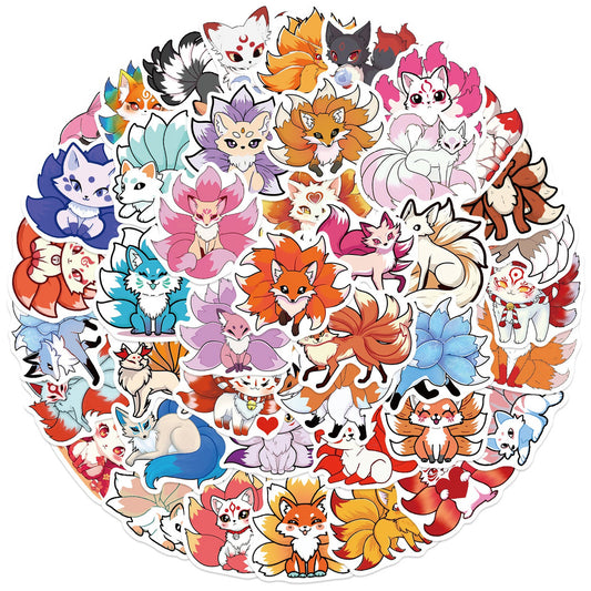 Lunira - Colorful Nine-Tailed Fox Cartoon Sticker Pack