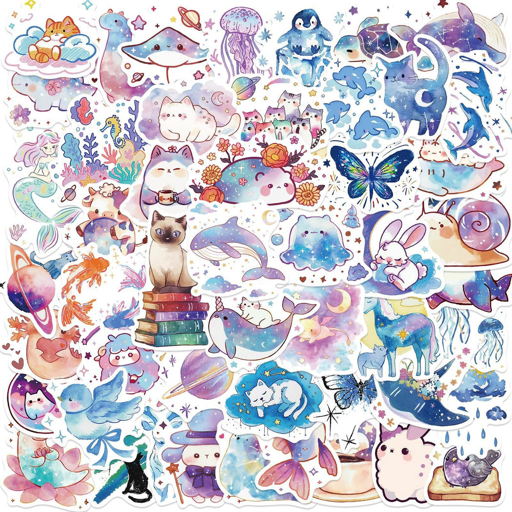 Lunira - Watercolor Galaxy Animal Sticker Pack