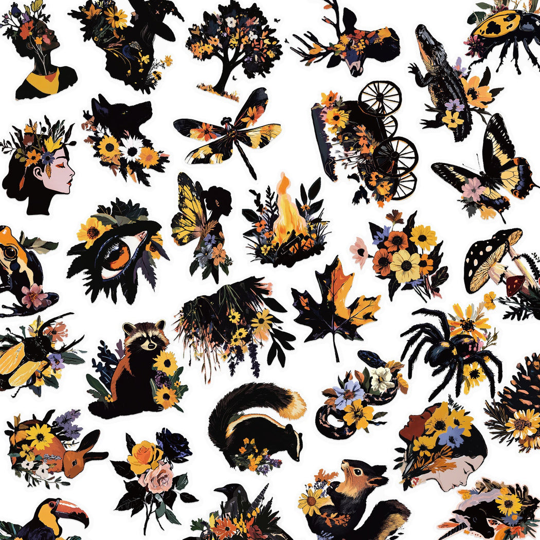 Lunira - Black Orange Nature Sticker Pack