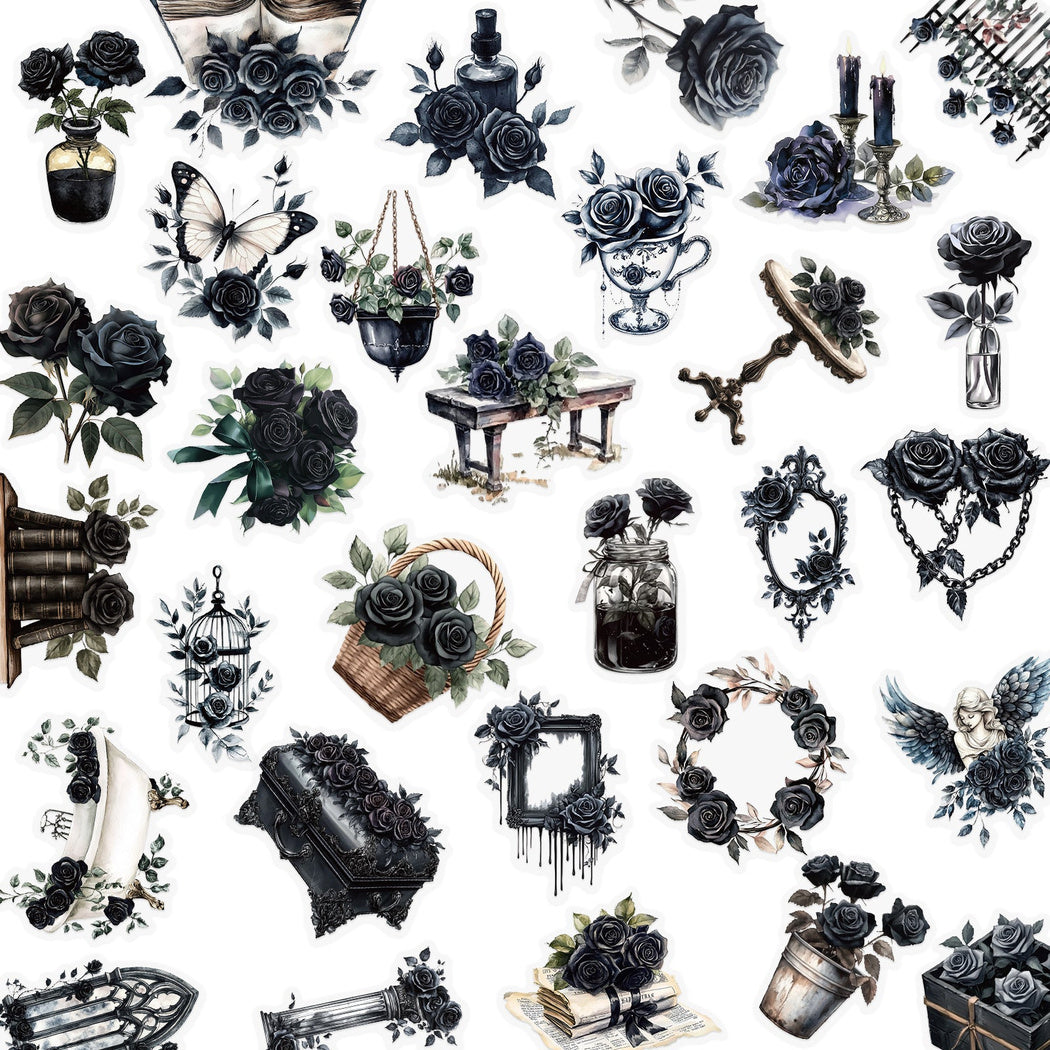 Lunira - Black Rose Gothic Sticker Pack