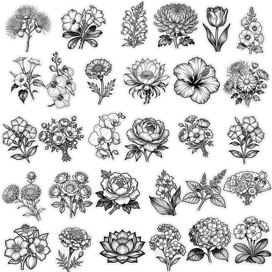 Lunira - Black-White Line-Art Floral Sticker Pack - product view 1 1