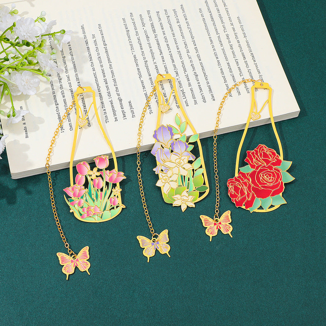 Three floral vase bookmark styles