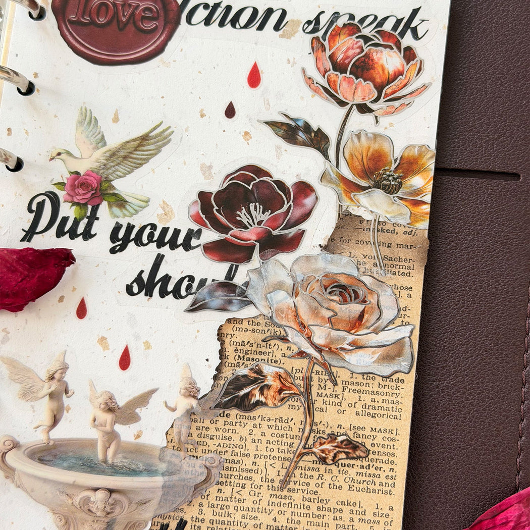 Vintage rose collage sticker assortment