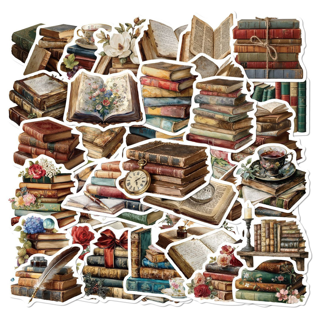 Vintage stacked book sticker assortment