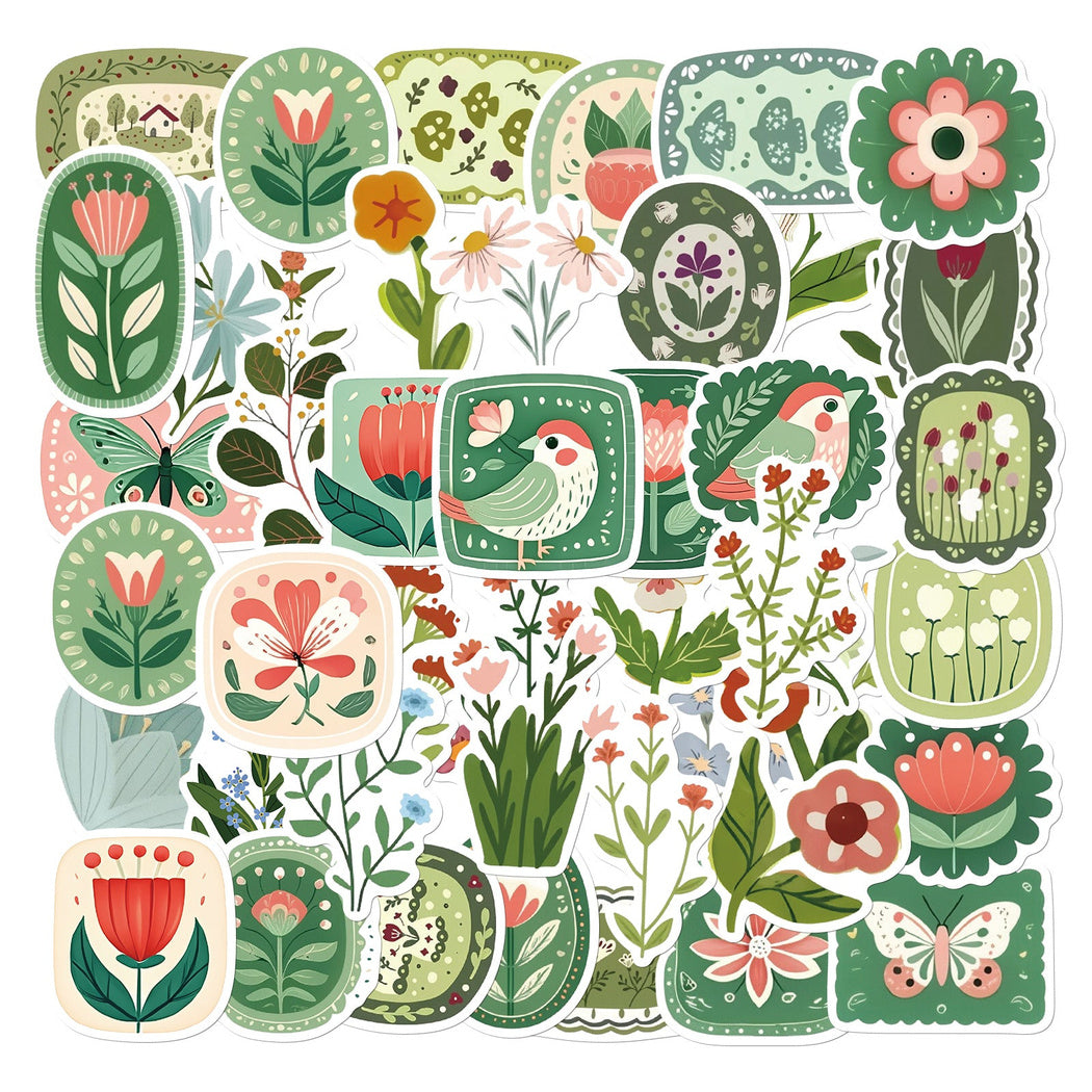 Green geometric plant sticker assortment