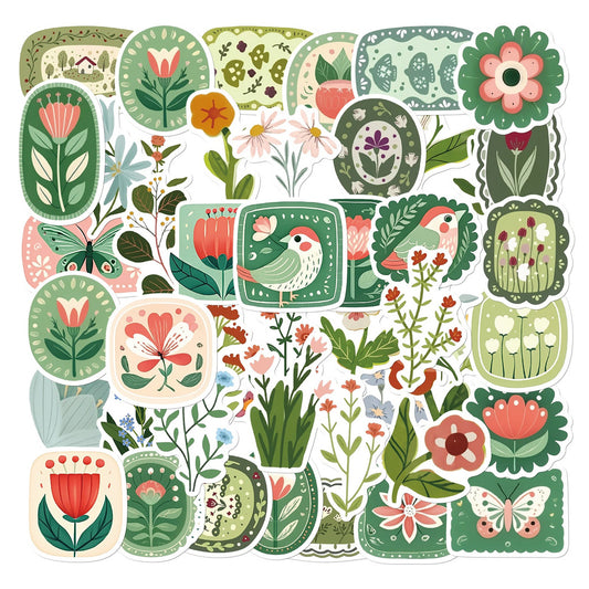 Green geometric plant sticker assortment