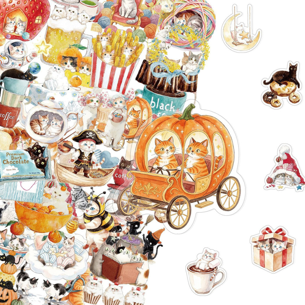 Cozy cat and food sticker assortment