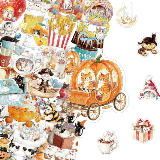 Cozy cat and food sticker assortment