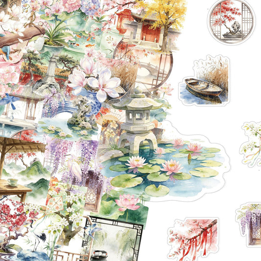 Watercolor lotus pond sticker assortment