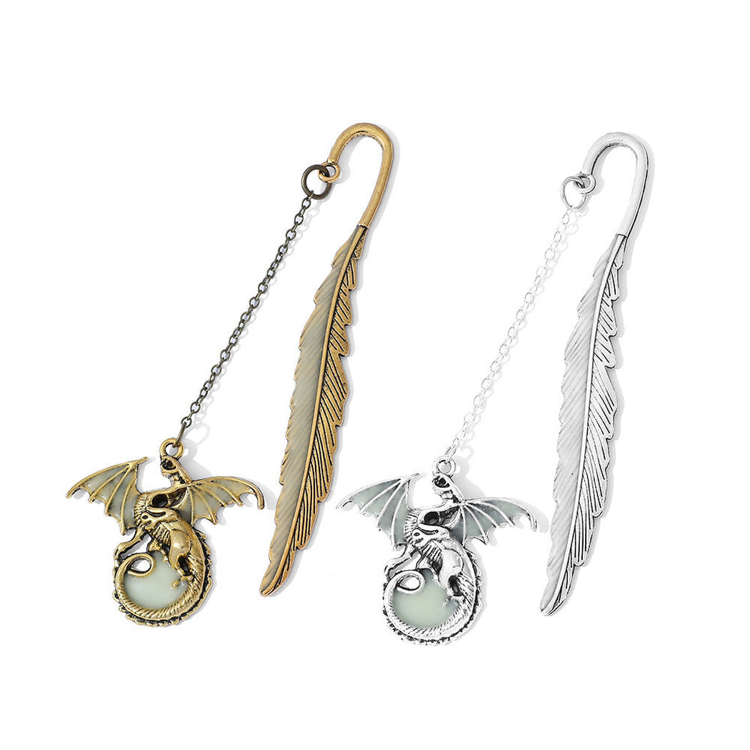 Gold and silver dragon feather bookmark styles