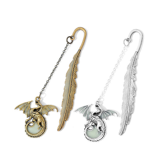 Gold and silver dragon feather bookmark styles
