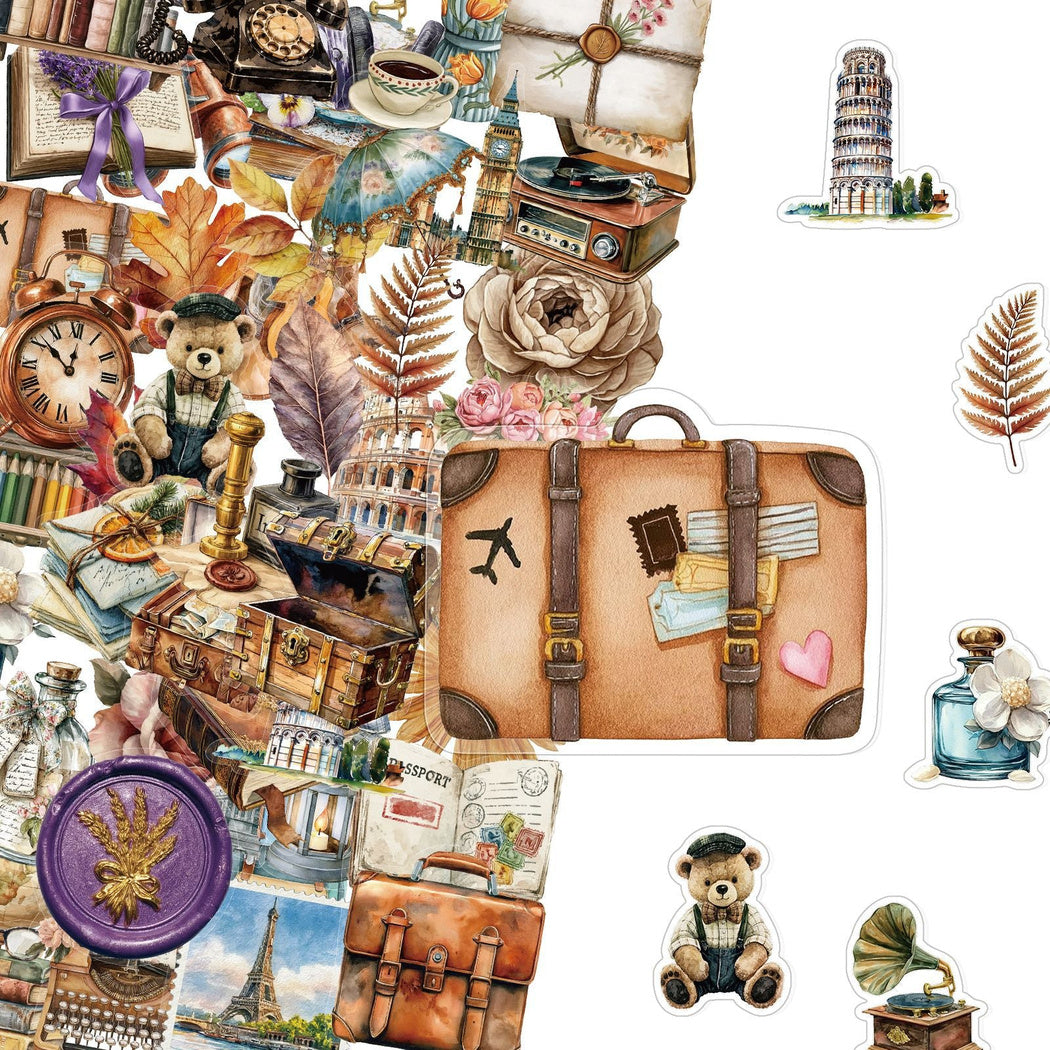 Vintage travel ephemera sticker assortment