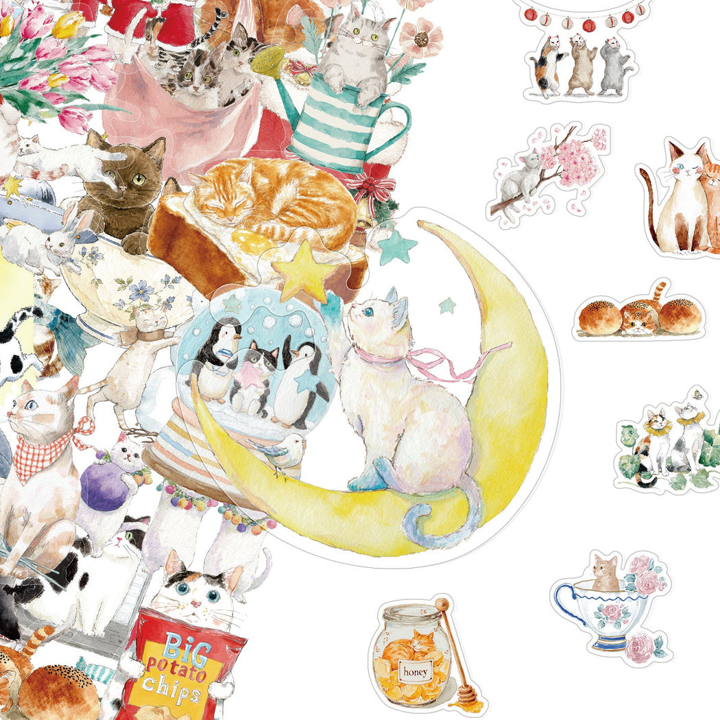 Cozy cat and food sticker assortment
