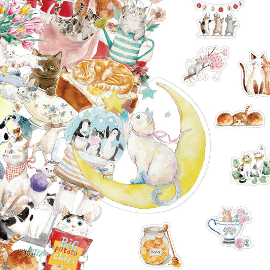 Cozy cat and food sticker assortment
