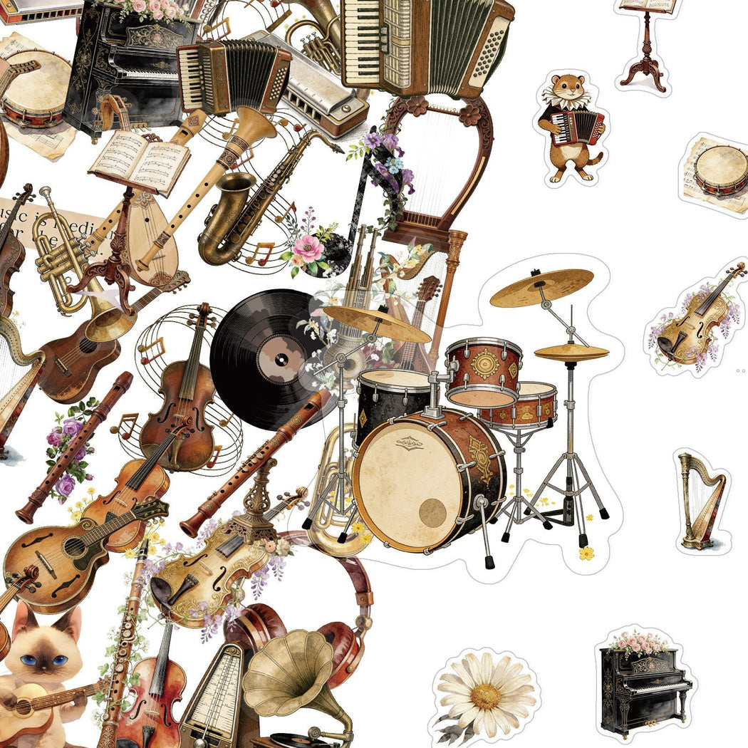 Vintage musical instrument sticker assortment