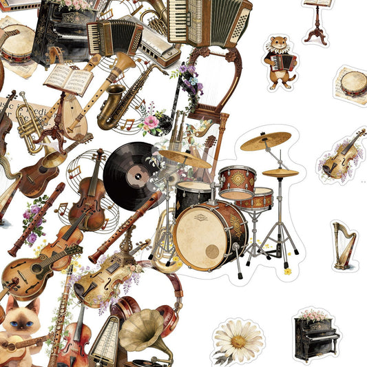 Vintage musical instrument sticker assortment