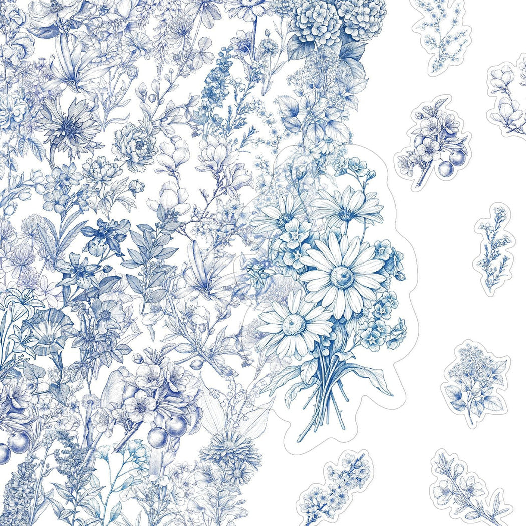 Blue botanical flower sticker assortment