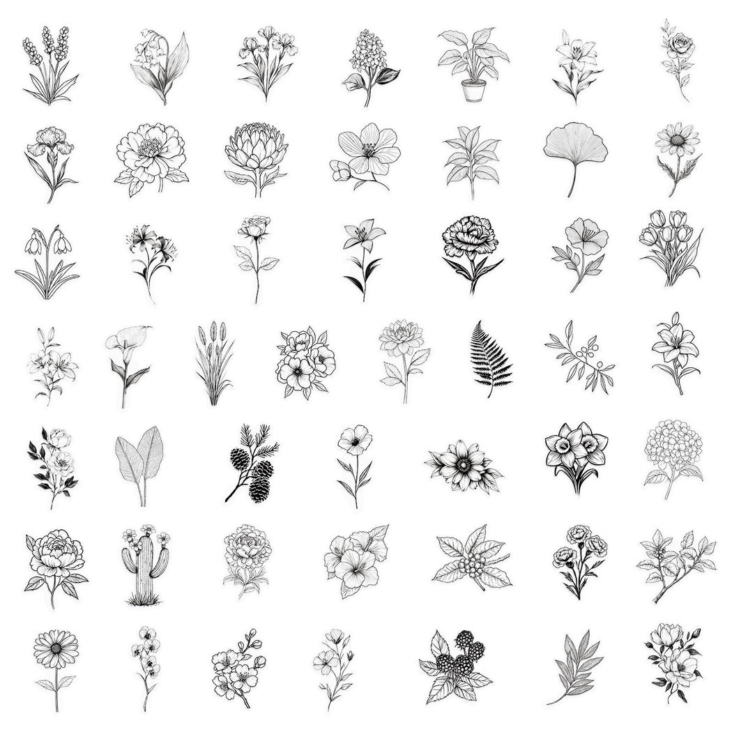 Lunira - Black White Botanical Line Art Sticker Pack