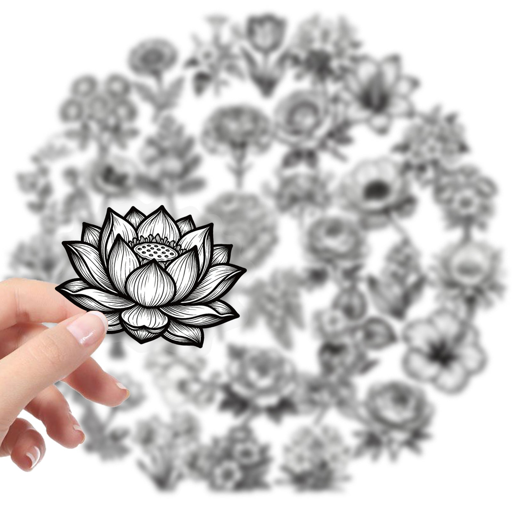 Lunira - Black-White Line-Art Floral Sticker Pack - product view 2 2