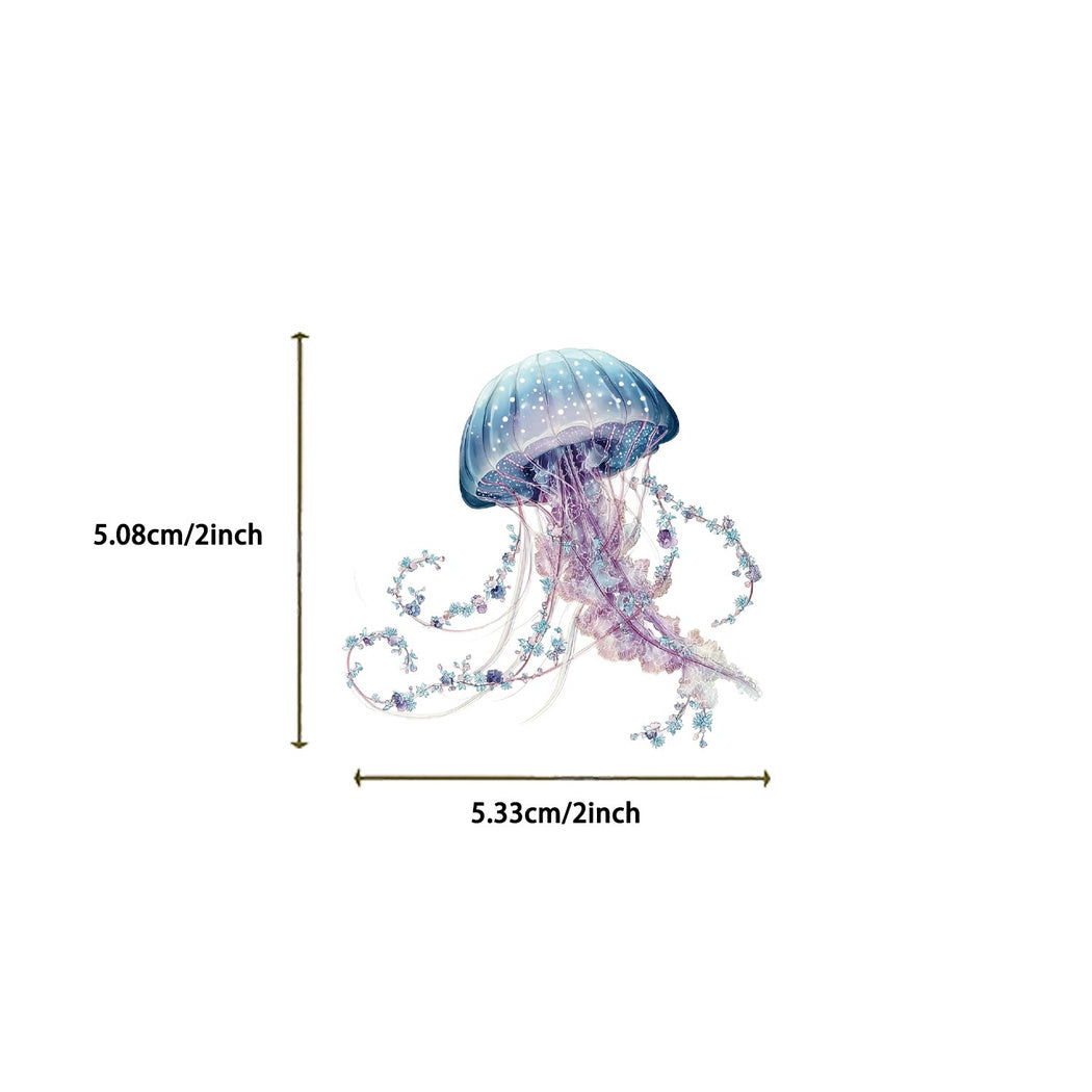 Watercolor jellyfish sticker design and size detail