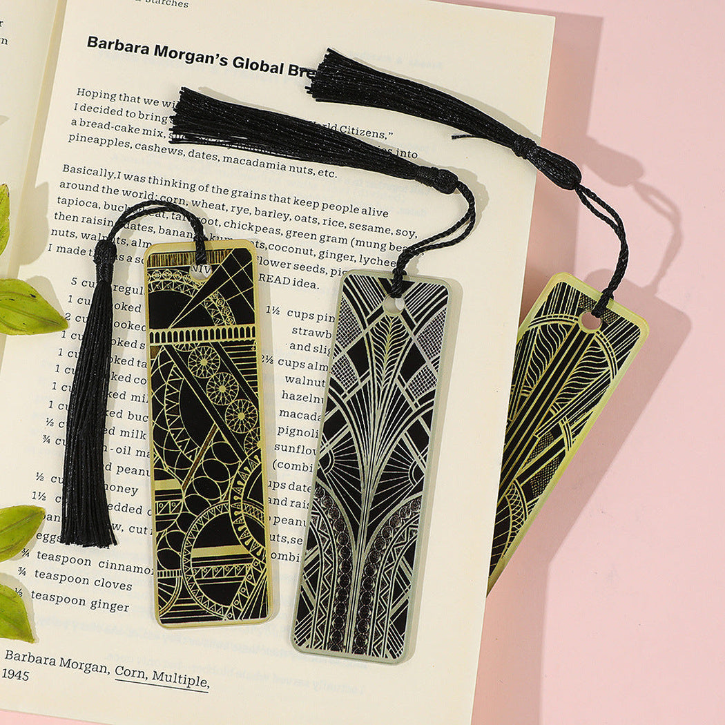 Art Deco bookmarks shown on an open book